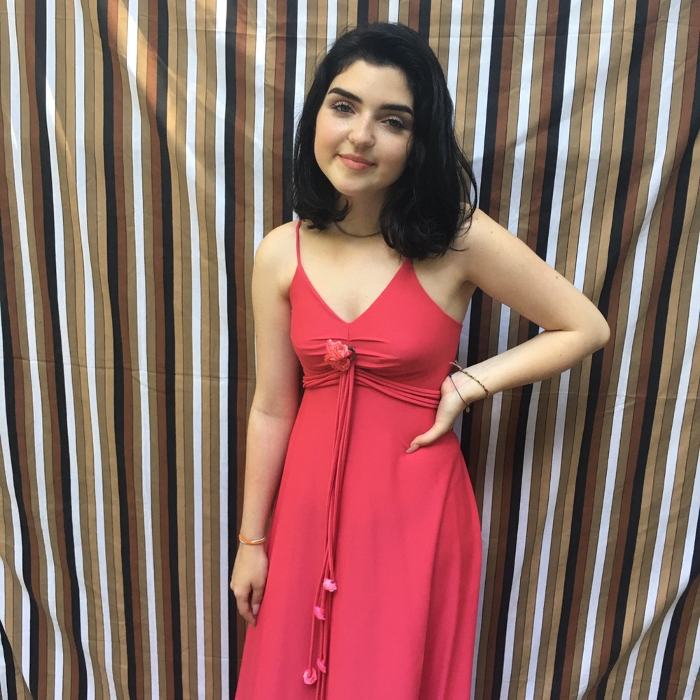 1960s Pink Maxi Tank Dress with Flower Pin